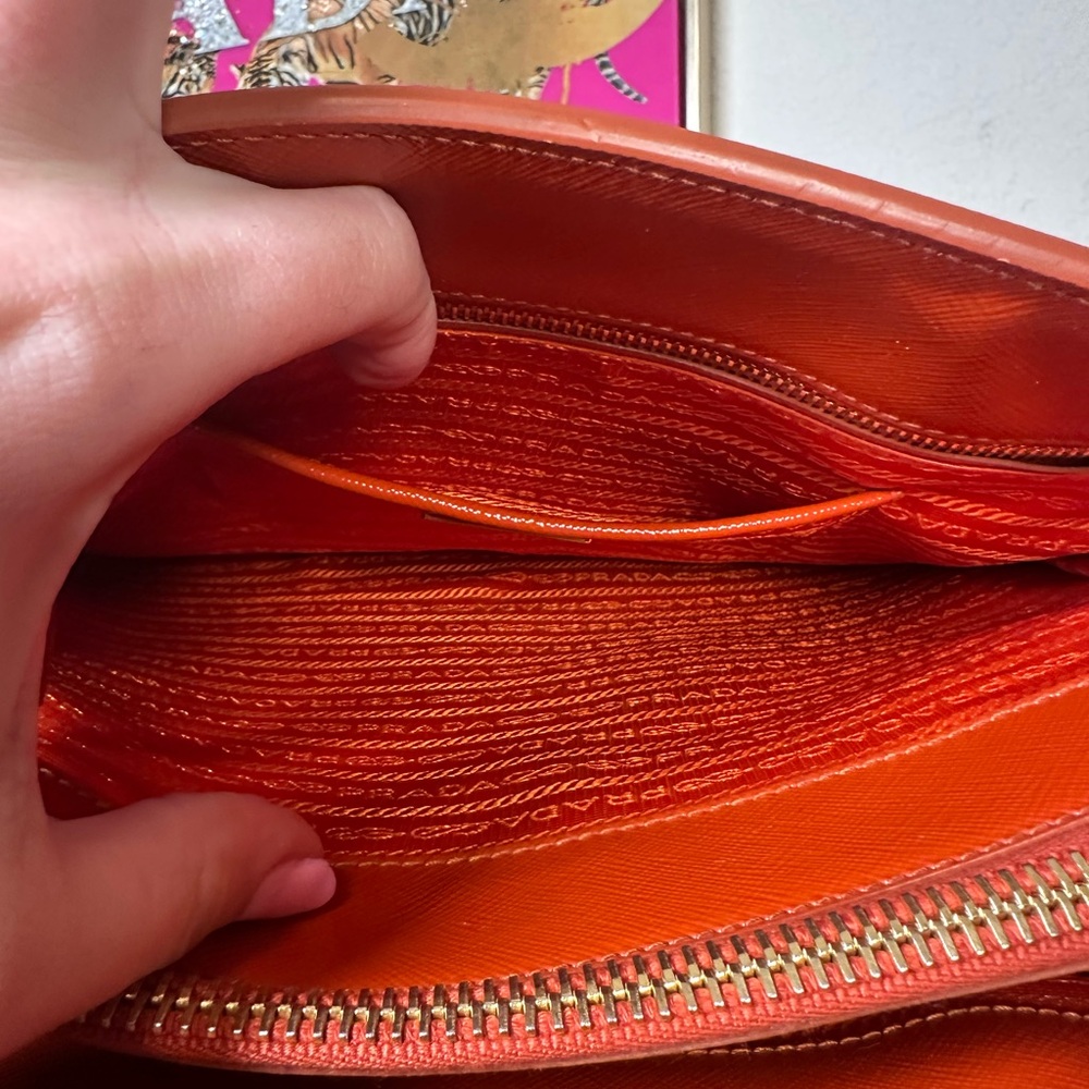 Prada Orange Saffiano Leather Satchel with Gold Hardware - Picture 13 of 15